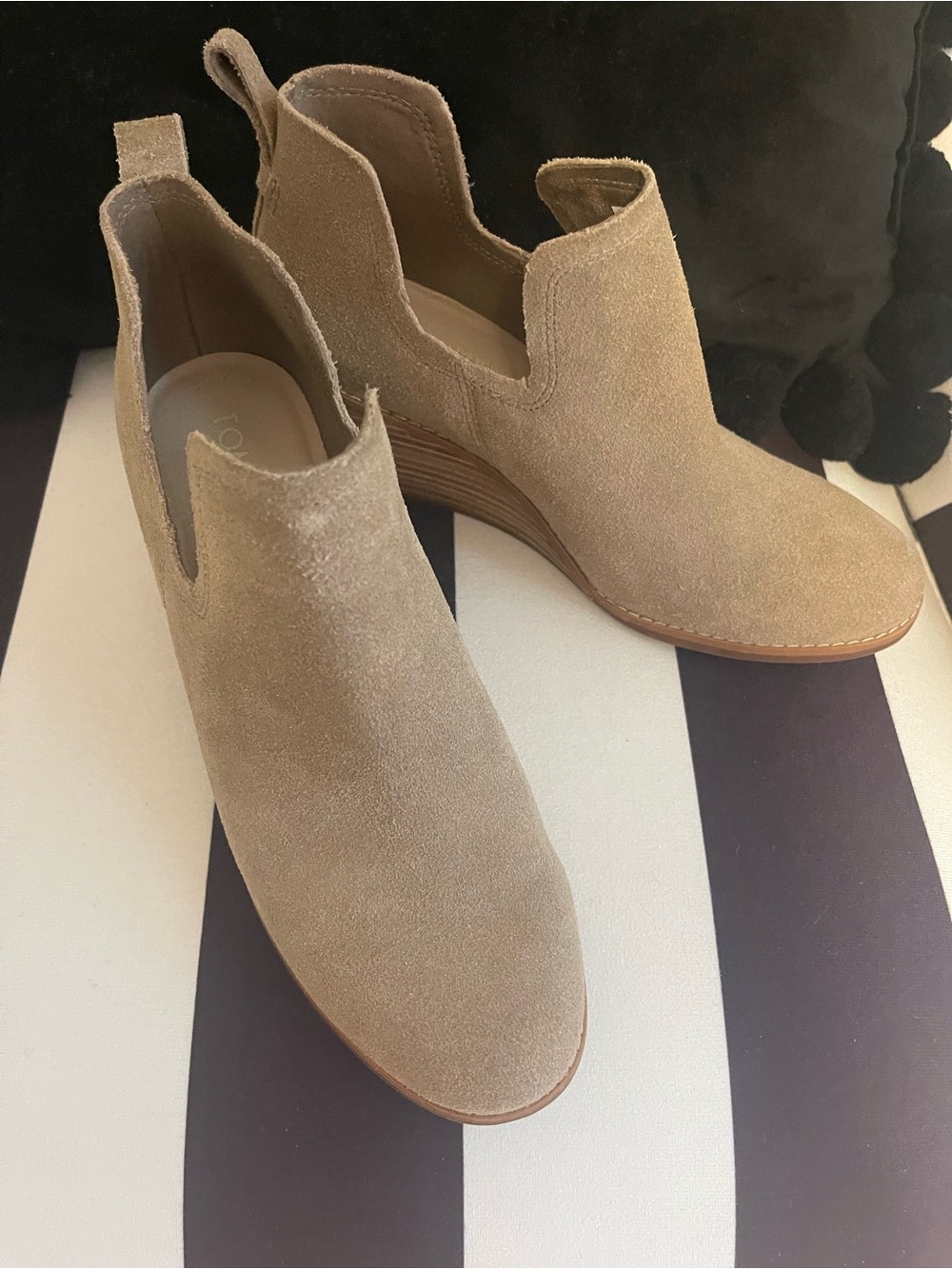 Toms Taupe Suede Cutout Ankle Booties